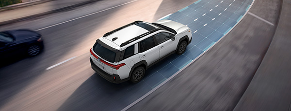 A Subaru Outback with EyeSight assist visualization